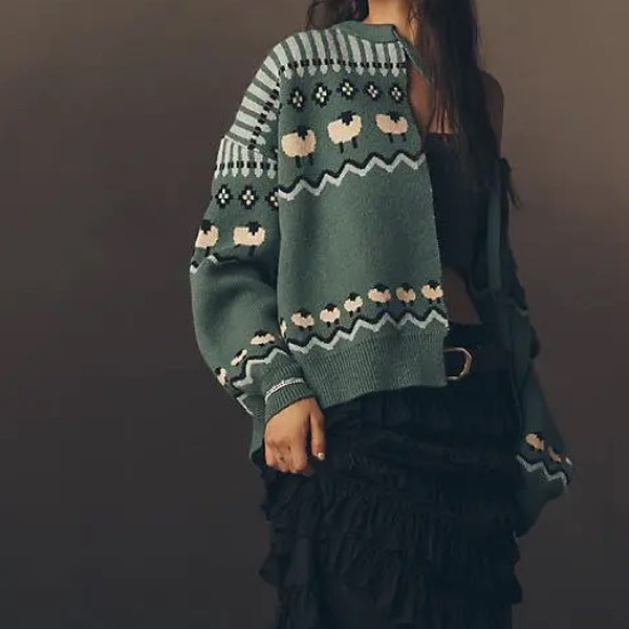 Maeve Sweaters - Maeve Anthropologie Tie Front Cardigan Sweater- Sheep Fairisle